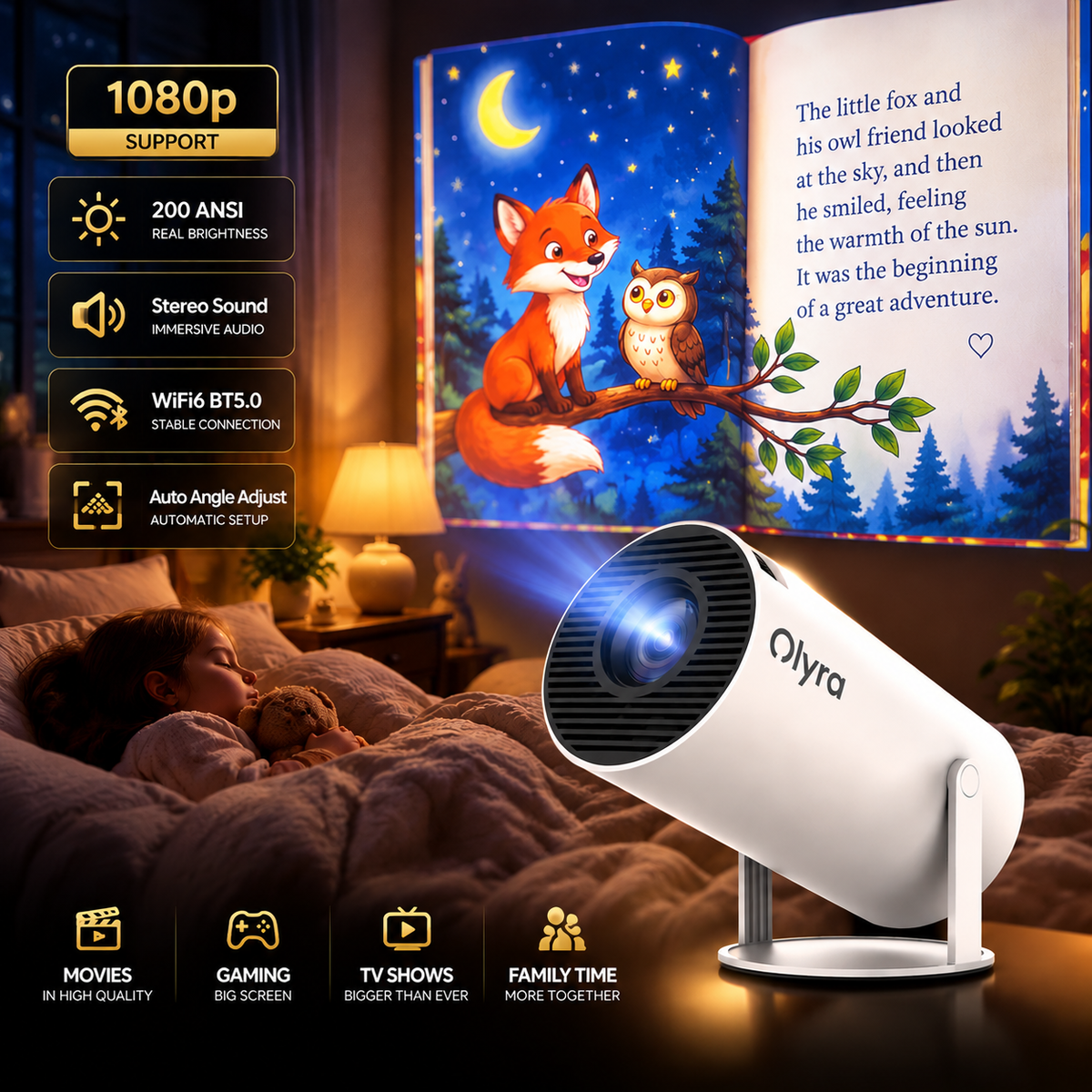 Portable HD Projector with Phone Casting